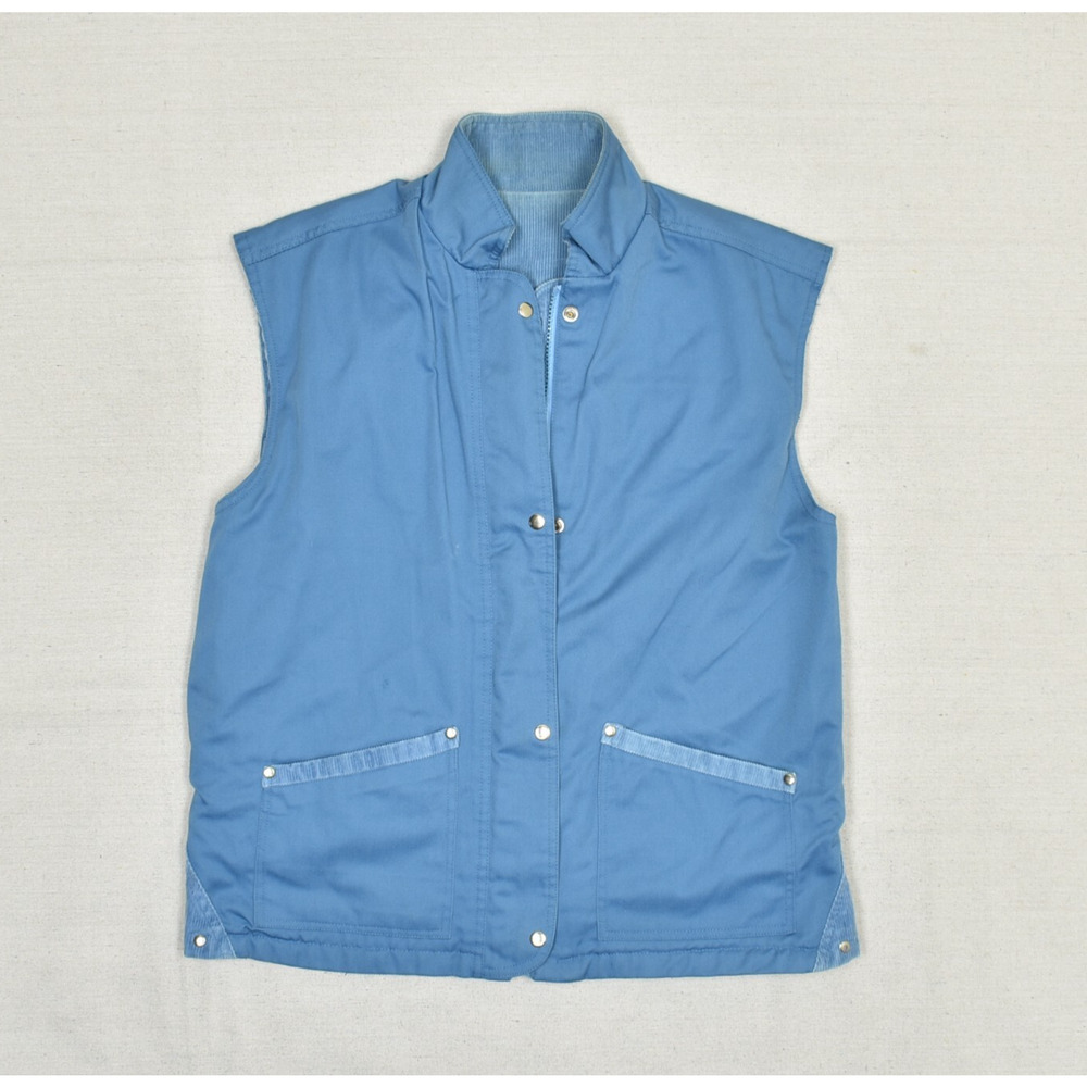 Country Craft Women's Reversible Full Zip Vest Cotton Blue Size S Cord Vintage